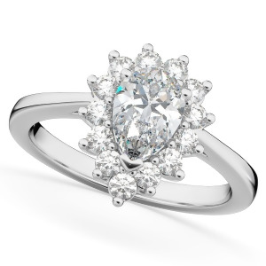 Halo Pear Shaped Diamond Engagement Ring 14k White Gold 1.12ct - All