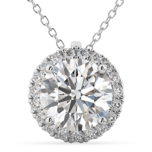 Halo Round Diamond Pendant Necklace 14k White Gold 2.29ct - All