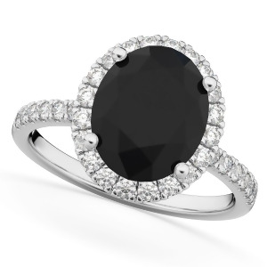 Oval Black Diamond and Diamond Engagement Ring 14K White Gold 3.51ct - All