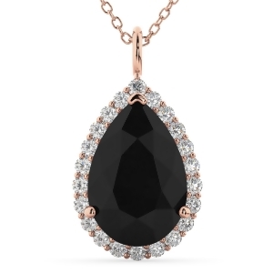 Halo Pear Shaped Black Diamond Necklace 14k Rose Gold 4.69ct - All