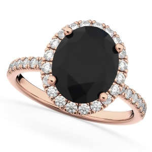 Oval Black Diamond and Diamond Engagement Ring 14K Rose Gold 3.51ct - All