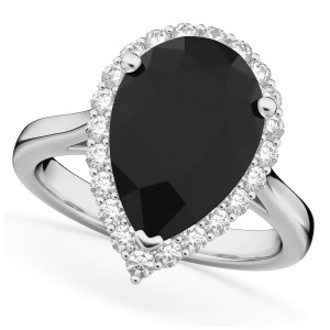 Pear Black Diamond and Diamond Engagement Ring 14K White Gold 4.69ct - All