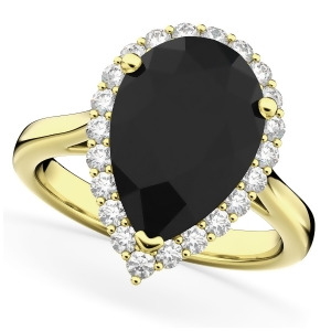 Pear Black Diamond and Diamond Engagement Ring 14K Yellow Gold 4.69ct - All