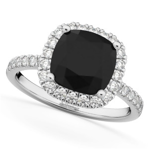 Cushion Cut Black Diamond Engagement Ring 14k White Gold 2.55ct - All