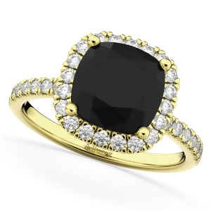 Cushion Cut Black Diamond Engagement Ring 14k Yellow Gold 2.55ct - All