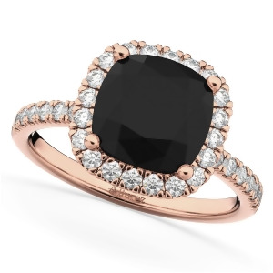 Cushion Cut Black Diamond Engagement Ring 14k Rose Gold 2.55ct - All