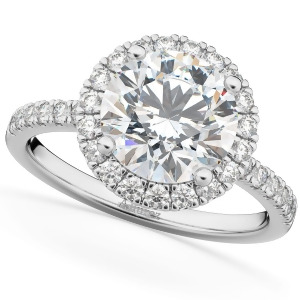 Round Halo Diamond Engagement Ring 14K White Gold 2.50ct - All