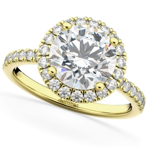 Round Halo Diamond Engagement Ring 14K Yellow Gold 2.50ct - All