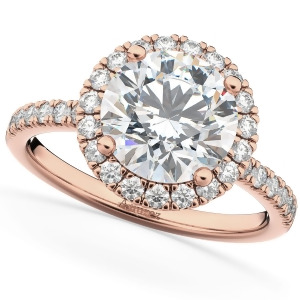 Round Halo Diamond Engagement Ring 14K Rose Gold 2.50ct - All