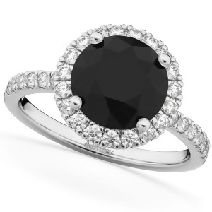 Halo White and Black Diamond Engagement Ring 14K White Gold 2.50ct - All