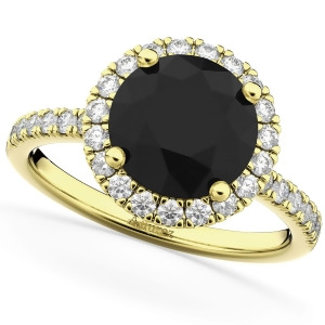 Halo White and Black Diamond Engagement Ring 14K Yellow Gold 2.50ct - All