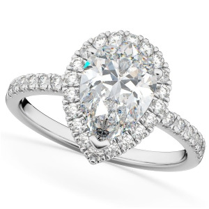 Pear Cut Halo Diamond Engagement Ring 14K White Gold 2.51ct - All