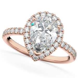 Pear Cut Halo Diamond Engagement Ring 14K Rose Gold 2.51ct - All