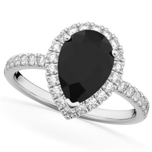 Pear Black Diamond and Diamond Engagement Ring 14K White Gold 2.51ct - All