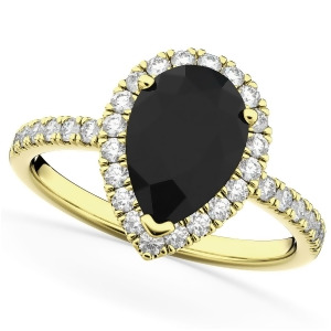 Pear Black Diamond and Diamond Engagement Ring 14K Yellow Gold 2.51ct - All