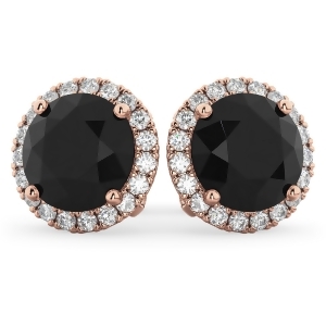 Halo Round Black Diamond and Diamond Earrings 14k Rose Gold 4.57ct - All
