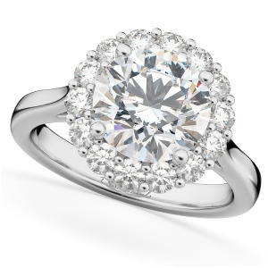 Round Halo Diamond Engagement Ring 14K White Gold 3.20ct - All