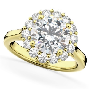 Round Halo Diamond Engagement Ring 14K Yellow Gold 3.20ct - All
