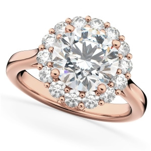 Round Halo Diamond Engagement Ring 14K Rose Gold 3.20ct - All