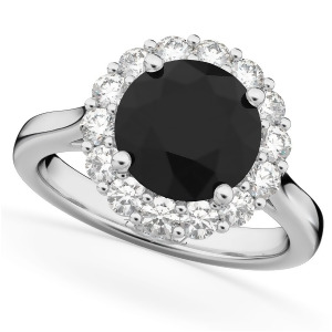 Round Black Diamond and Diamond Engagement Ring 14K White Gold 3.20ct - All