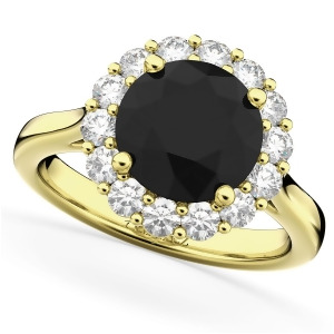 Round Black Diamond and Diamond Engagement Ring 14K Yellow Gold 3.20ct - All