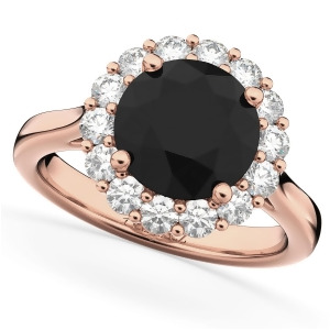 Round Black Diamond and Diamond Engagement Ring 14K Rose Gold 3.20ct - All