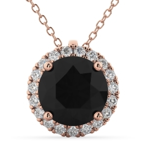 Halo Round Black Diamond Pendant Necklace 14k Rose Gold 2.29ct - All