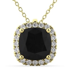 Halo Cushion Cut Black Diamond Necklace 14k Yellow Gold 2.27ct - All