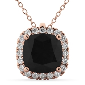 Halo Cushion Cut Black Diamond Necklace 14k Rose Gold 2.27ct - All