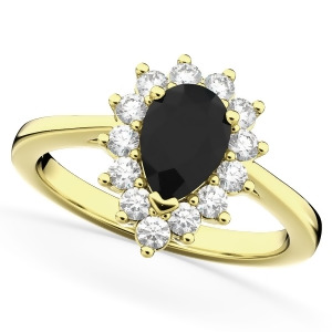 Halo Pear Shape Black Diamond Engagement Ring 14k Yellow Gold 1.12ct - All