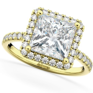 Princess Cut Halo Diamond Engagement Ring 14K Yellow Gold 3.58ct - All