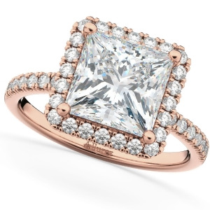 Princess Cut Halo Diamond Engagement Ring 14K Rose Gold 3.58ct - All