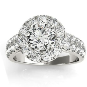 Double Row Diamond Halo Engagement Ring 14K White Gold 0.89ct - All