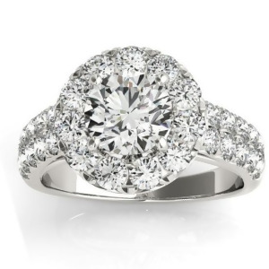 Double Row Diamond Halo Engagement Ring 18K White Gold 0.89ct - All