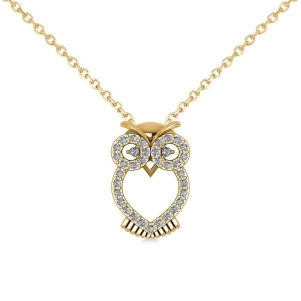 Owl Diamond Pendant Necklace 14k Yellow Gold 0.09ct - All