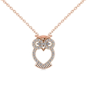 Owl Diamond Pendant Necklace 14k Rose Gold 0.09ct - All