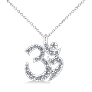 Ohm Sign Diamond Pendant Necklace 14k White Gold 0.34ct - All