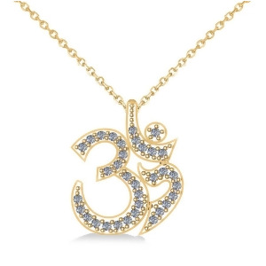 Ohm Sign Diamond Pendant Necklace 14k Yellow Gold 0.34ct - All