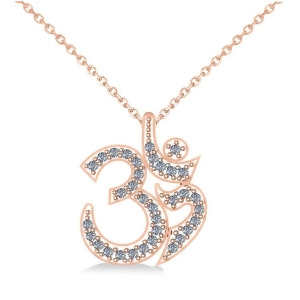 Ohm Sign Diamond Pendant Necklace 14k Rose Gold 0.34ct - All