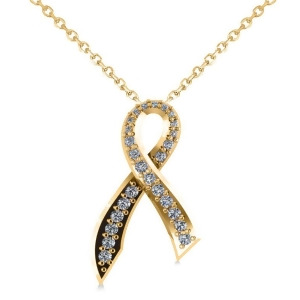 Awarness Ribbon Diamond Pendant Necklace 14k Yellow Gold 0.28ct - All