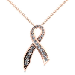 Awarness Ribbon Diamond Pendant Necklace 14k Rose Gold 0.28ct - All