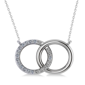Interlocking Circular Diamond Pendant Necklace 14k White Gold 0.33ct - All
