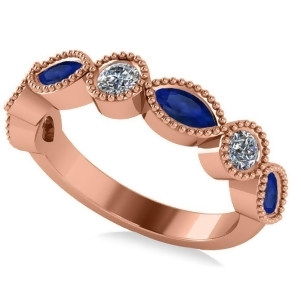 Marquise and Round Diamond and Blue Sapphire Band 14k Rose Gold 0.90ct - All