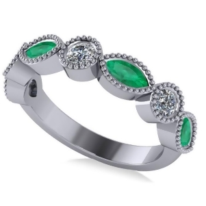 Marquise and Round Diamond and Emerald Band 14k White Gold 0.90ct - All