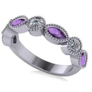 Marquise and Round Diamond and Amethyst Band 14k White Gold 0.90ct - All