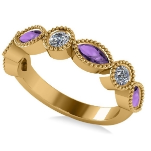 Marquise and Round Diamond and Amethyst Band 14k Yellow Gold 0.90ct - All