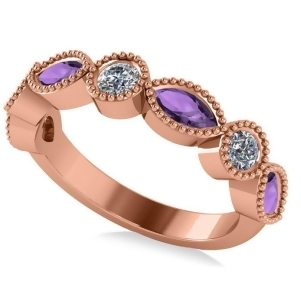 Marquise and Round Diamond and Amethyst Band 14k Rose Gold 0.90ct - All