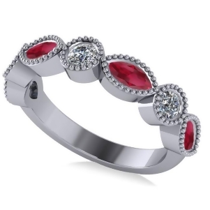 Marquise and Round Diamond and Ruby Band 14k White Gold 0.90ct - All