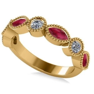 Marquise and Round Diamond and Ruby Band 14k Yellow Gold 0.90ct - All