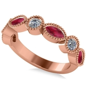 Marquise and Round Diamond and Ruby Band 14k Rose Gold 0.90ct - All